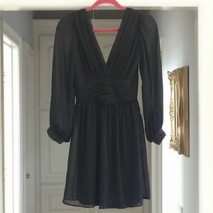ASOS Navy Sheer Long Sleeve Dress